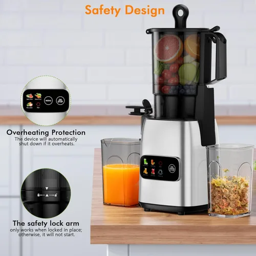 Miniatura 6 de Kismile Exprimidor de prensa en frío de 300 W, conducto de alimentación de 5.4 pulgadas de ancho, máquinas exprimidor de masticación lenta