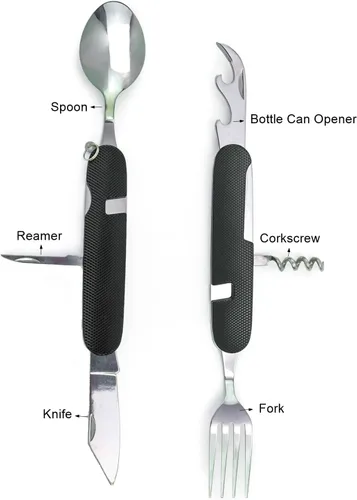 Miniatura 4 de Juego de cubiertos multifunción 6 en 1 para acampar, cuchara desmontable, tenedor, cuchillo, kit combinado con bolsa de transporte
