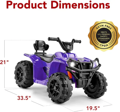 Miniatura 7 de Best Choice Products ATV eléctrico de 12V para niños montable, juguete de coche cuatriciclo de 4 ruedas con audio Bluetooth, velocidad máxima de 2.4