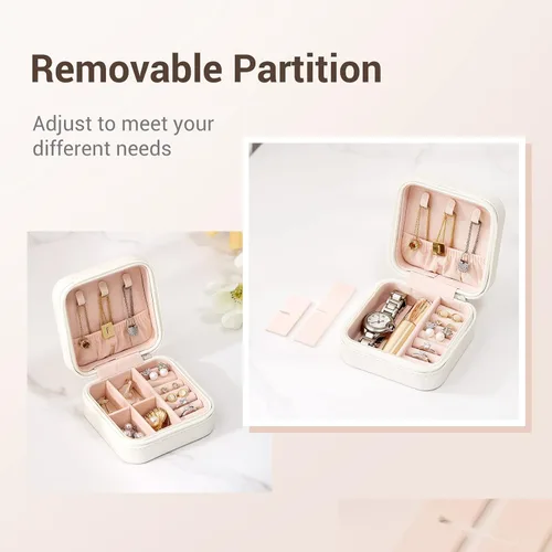 Miniatura 5 de Casegrace - Mini joyero portátil de viaje de cuero para joyas organizador de anillos caja de regalo para niñas y mujeres