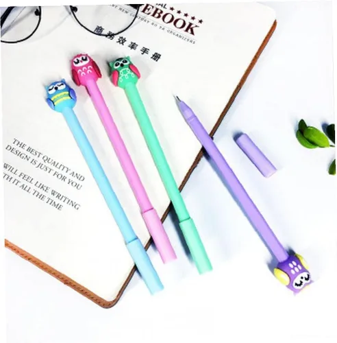 Miniatura 5 de 4pcs lindo búho gel pluma 0.020 in tinta negra estudiante escritura plumas novedad Kawaii animales en forma de pluma escuela papelería suministros