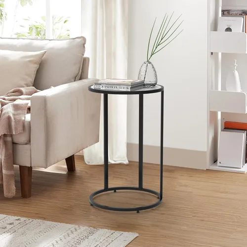 Miniatura 6 de Mesa auxiliar redonda en forma de C, mesa auxiliar deslizante debajo del sofá con parte superior de madera, mesa auxiliar de café para laptop, sala