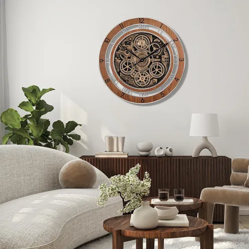 Miniatura 4 de Lafocuse Real Moving Gears - Reloj de pared marrón vintage, reloj de engranaje steampunk de 21 pulgadas con números arábigos y romanos, reloj