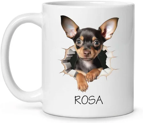 Miniatura 17 de Tazas de café con nombre personalizado único y emocionado Chihuahua rompió la pared, tazas de café personalizadas para perros, regalo para niños