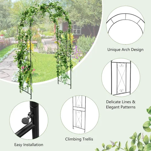 Miniatura 3 de Giantex Árboles de jardín enrejados, arco de jardín de metal de 7.2 pies para plantas trepadoras, rosas, arco de boda con estacas, pérgola