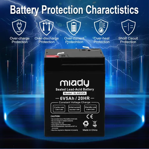 Miniatura 3 de Miady Batería de plomo ácido sellada recargable de 6V 5Ah (paquete de 2)