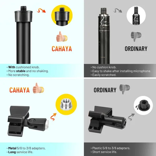 Miniatura 4 de CAHAYA Soporte de micrófono desmontable en el piso: soporte de micrófono resistente con base redonda pesada para teléfono y 2 clips de micrófono