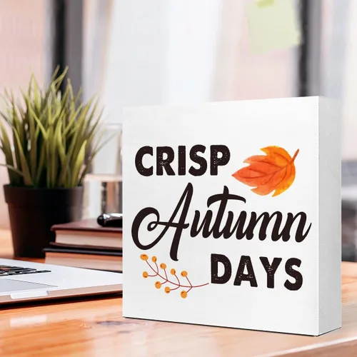 Miniatura 4 de Decoración de escritorio de otoño, letrero de madera de días de otoño nítidos, letrero de bloque de madera de otoño, decoraciones de otoño