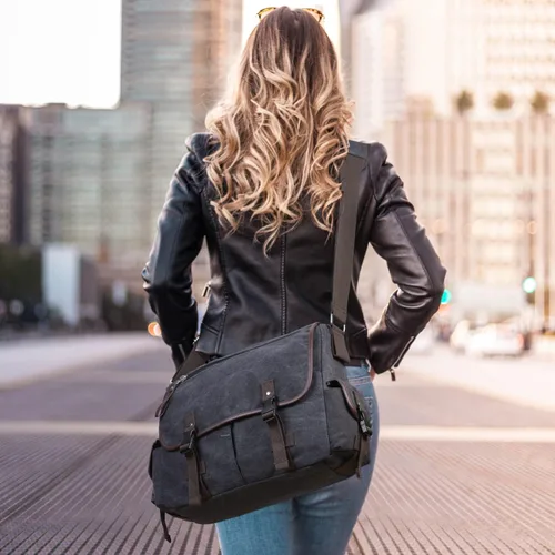 Miniatura 2 de Bolsa de mensajero vintage de lona para laptop de 15.6 pulgadas para hombres y mujeres, bolsa de hombro para computadora universitaria, maletines