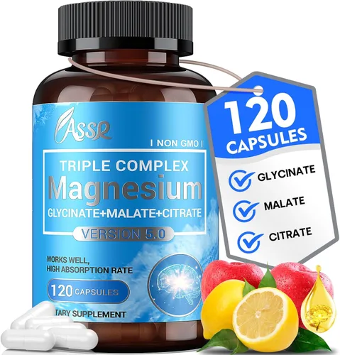 ASSR Complejo Triple de Magnesio – Suplemento de Magnesio de 300mg con Glicinato, Malato y Citrato – Apoya la Relajación, Función Muscular y