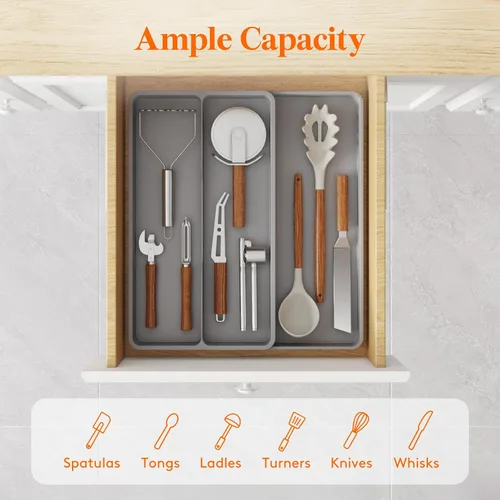 Miniatura 2 de Lifewit Organizador de Cajón para Cubiertos, Organizador Expandible de Utensilios para Cajones de Cocina, Bandeja Ajustable para Cubiertos y Menaje