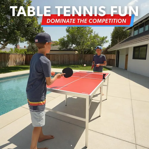 Miniatura 2 de GoSports - Juego de tenis de mesa de tamaño mediano – Rojo o azul – Juego de tenis de mesa portátil para interiores y exteriores con red, 2 raquetas