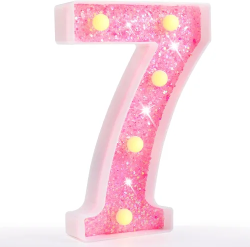 Miniatura 34 de Pooqla Luces de números de marquesina, números de luz rosa para niñas de 10.º cumpleaños, funciona con pilas, luz nocturna de número con purpurina