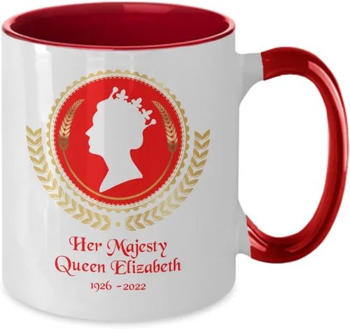 Miniatura 2 de Taza de la reina Isabel, Reina Isabel II, taza con corona de laurel de camafeo rojo, taza de conmemoración, taza de conmemoración, taza