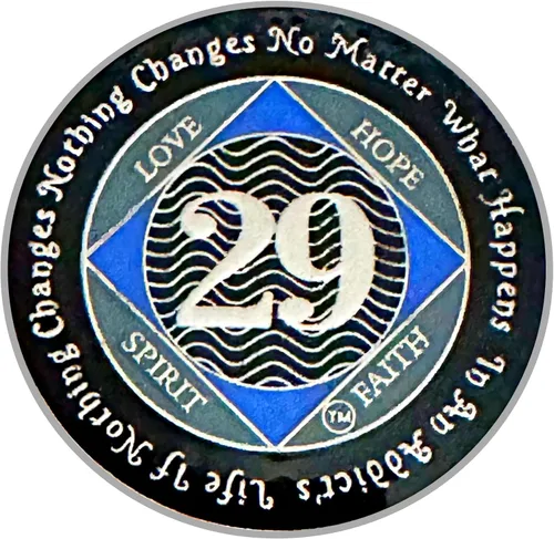 Miniatura 54 de (Años 1-55) NA Medallón de 7 años, plata, chapado en color azul, narcóticos cubiertos de epoxi Moneda anónima (NA 7 años medallón)