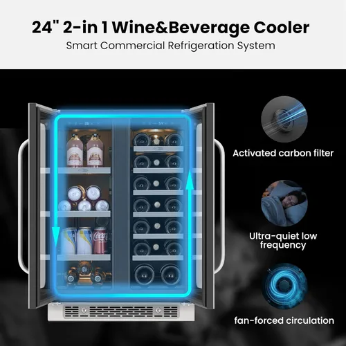 Miniatura 6 de Whynter Refrigerador de vino y bebidas de doble zona de 24 pulgadas, 20 botellas, 60 latas, refrigerador de vino con puerta de vidrio, enfriador
