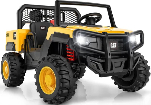 ANPABO Camión volcador Caterpillar con licencia, juguete de 24V con control remoto para padres, 4WD motores potentes, hasta 5 mph, amortiguadores,