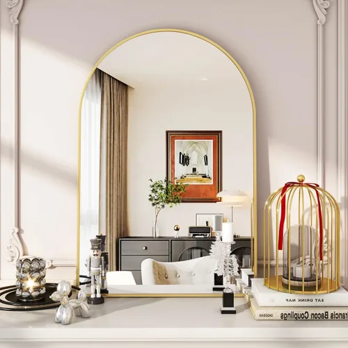 Miniatura 14 de VooBang Arched Wall Mirror, 26 x 28 inch Arch Bathroom Mirror, Wall Mounted Vanity Mirror with Arch Metal Frame, Modern Bathroom Vanity Mirror for