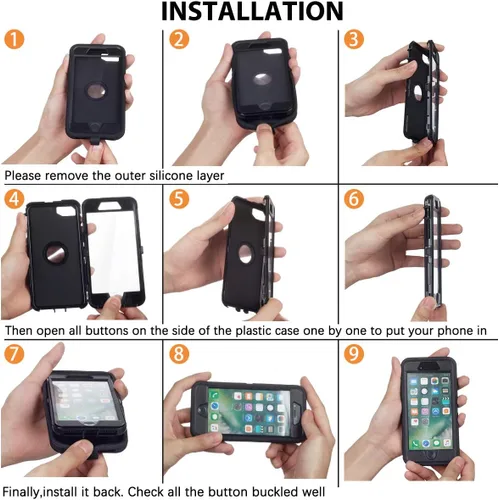 Miniatura 7 de I-HONVA - Carcasa protectora de 3 capas para iPhone SE 2020, protector de pantalla integrado, a prueba de golpes, polvo y caídas, resistente
