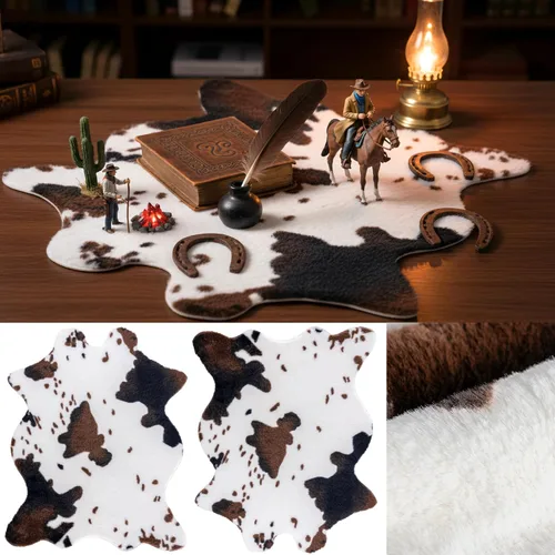 Miniatura 9 de 2 Pack Faux Soft Plush Mini Black and White Cow Print Rug, 20x16'' Cowhide Print Mat for Table Centerpiece,Cowboy Baby Shower Birthday Theme Party