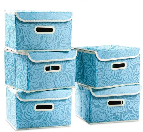 Miniatura 11 de PRANDOM Caja de almacenamiento plegable más grande con tapa [1 unidad] Contenedor Cesta Organizadora Cubo de Almacenamiento Decorativo de Tela