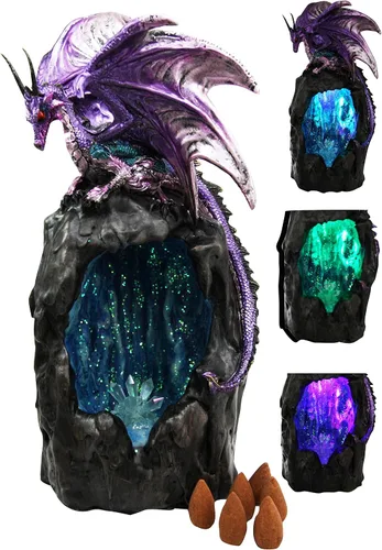 Miniatura 2 de Dragón púrpura de cuarzo azurita escalando una montaña de piedra preciosa, figura decorativa de piedra sintética, quemador de incienso de reflujo