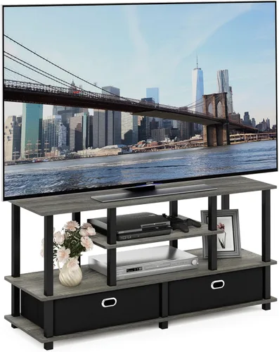Furinno JAYA - Soporte grande para TV de hasta 55 pulgadas, roble francés, 47. 63 (ancho) x 15.55 (alto) x 22.79 pulgadas (profundidad), gris/negro