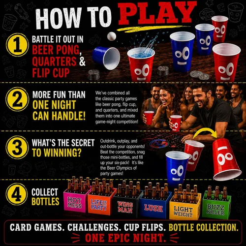 Miniatura 4 de Juego de tablero: combina juegos clásicos y nuevos para beber y para adultos: pong de cerveza, dar la vuelta al vaso, juegos de cartas de reyes