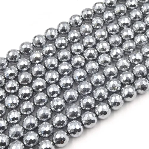 Cuentas de hematita | Cuentas redondas de piedras preciosas naturales facetadas de plata – 0.157 in, 0.236 in, 0.315 in, 0.394 in 0.472 in