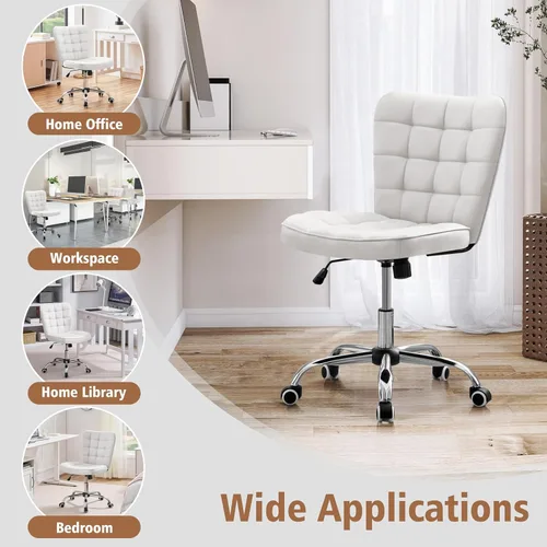 Miniatura 8 de Yaheetech Silla de Escritorio sin Brazos Moderna Acolchada Silla de Oficina Silla de Computadora de Cuero Sintético Tapizada con Altura de Asiento