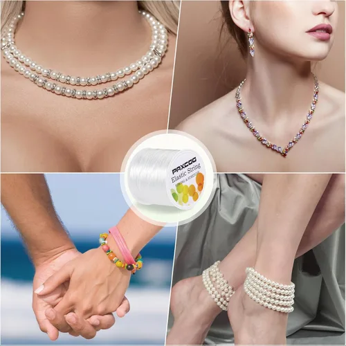 Miniatura 7 de PAXCOO 2 Rollos de Cuerda Elástica para Pulseras, Cuerda Elástica Mágica para Pulseras, Collares, Cuentas de Arcilla, Cuentas Pony (Blanco)