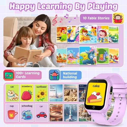 Miniatura 8 de Reloj inteligente impermeable para niños con 32 juegos, cámara dual, video, seguimiento de hábitos, reproductor de música, podómetro, protectores