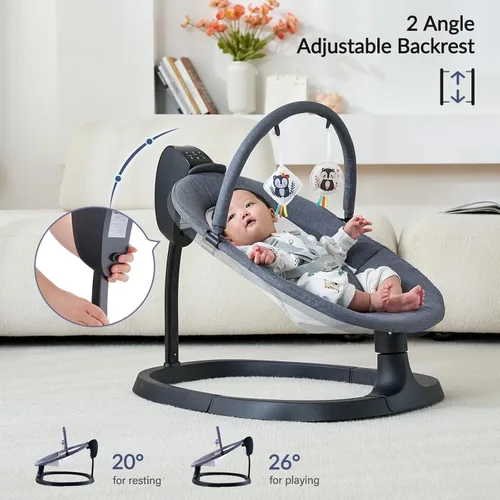 Miniatura 9 de VaVaSoo Columpio eléctrico 2 en 1 para bebé, asiento para niños pequeños de hasta 66 libras, soporte de doble brazo para mayor estabilidad, 3