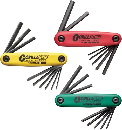 Bondhus 12533 GorillaGrip Hex and Star Fold-up Triple Pack, 12587 (0.079-0.315 in), 12589 (5/64-1/4 pulgadas) y 12634 (T9-T40)