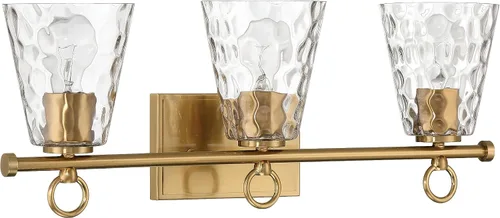 Miniatura 11 de Imogen - Lámpara de tocador de 3 luces de cristal de agua martillada y metal dorado cepillado