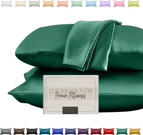 Miniatura 9 de Elegant Comfort Juego de 2 fundas de almohada de satén sedosas y lujosas para una piel y cabello más saludables, cierre con cremallera oculta