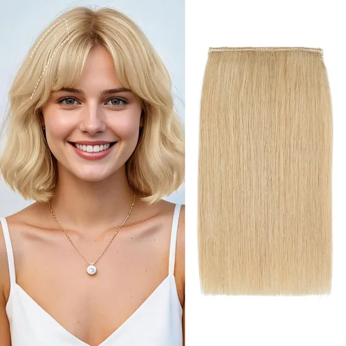 Miniatura 9 de S-noilite Extensiones de cabello corto con broches, 100% cabello humano real, 2 clips, extensiones con clip para mujeres con cabello delgado, añade