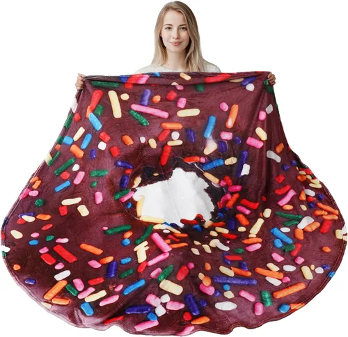 Miniatura 10 de BATTILO HOME - Manta redonda de franela suave y cómoda de 59 pulgadas con diseño de galleta de chispas de chocolate para adultos y niños, mantas