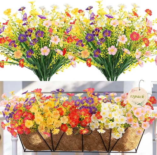 Miniatura 20 de MACTING Flores artificiales para exteriores, 6 paquetes de flores falsas resistentes a los rayos UV que no se decoloran, plantas de imitación