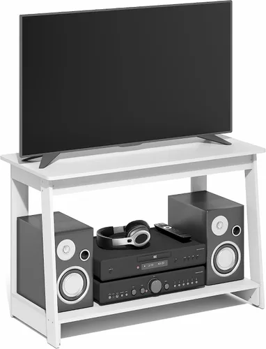 Miniatura 10 de Furinno Beginning - Soporte de TV rectangular de 2 niveles con estante abierto, consola de TV para TV de hasta 36 pulgadas, parte trasera abierta