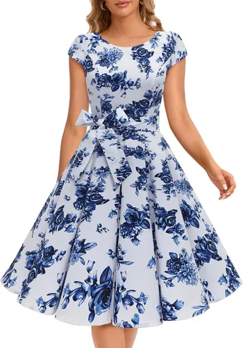 Miniatura 24 de Dressystar - Vestidos clásicos de fiesta con mangas casquillo, estilo Rockabilly y retro de la década de 1950