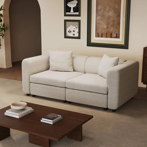 Miniatura 14 de Sofá modular modular de 3 plazas, terciopelo moderno con funda de cojín extraíble y lavable para espacios pequeños, marco de madera maciza, 108.66