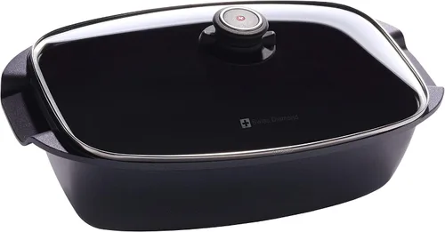 Swiss Diamond Roaster - Tostador de aluminio antiadherente HD con revestimiento de diamante de 8.3 x 13 pulgadas (5.3 cuartos de galón), incluye