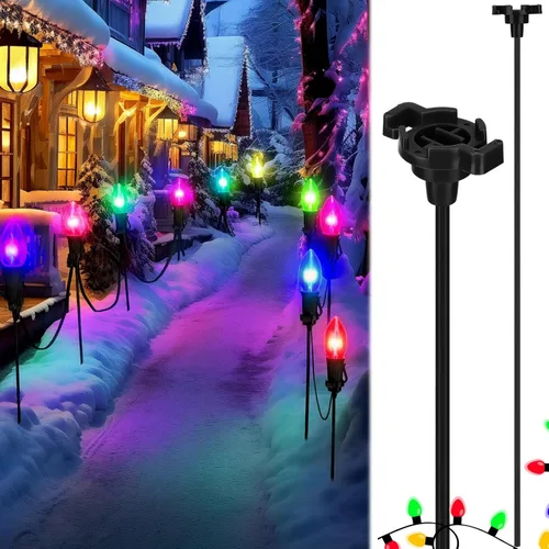 Miniatura 8 de Gisafai 12 piezas de 15 pulgadas Estacas de luz de Navidad universales para patio, césped, día festivo, para tira de luces C9 o C7, estacas de Verde