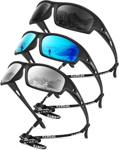 Miniatura 21 de KALIYADI 4 Pack Polarized Sunglasses-Men Sports Sun-glasses: Mens Sunglasses UV Protection for Fishing Driving Cycling A02-negro/azul hielo/rojo