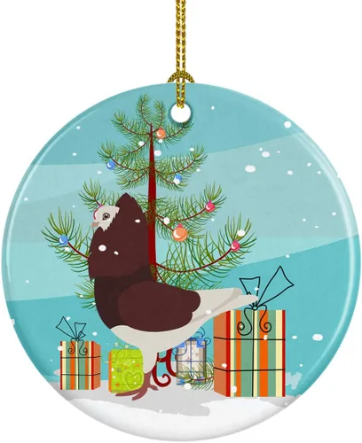 Miniatura 84 de Caroline's Treasures Adorno de cerámica de Navidad pintado o de codorniz chino, decoración colgante de árbol de Navidad verde azulado para el hogar