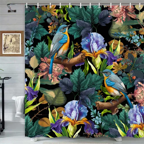 Miniatura 29 de Torich Cortina de ducha floral bohemia, abstracta de mediados de siglo, decoración bohemia, cortinas de baño, flores botánicas, hojas tropicales