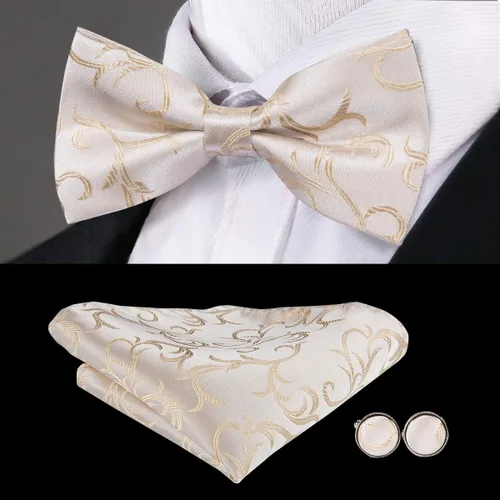 Miniatura 4 de Hi-Tie Juego de corbatas de seda para hombre, corbata de lazo y bolsillo cuadrado con clip de corbata plateado o pin de solapa