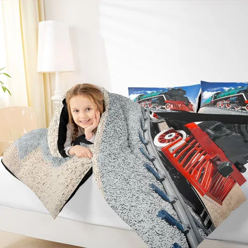 Miniatura 6 de Erosebridal Juego de edredón de tren tamaño individual, juego de ropa de cama de motor de vapor 3D para niños, juegos de edredón de vehículos