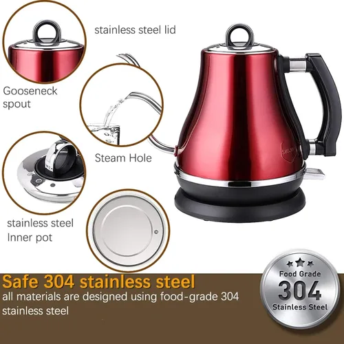 Miniatura 3 de Hervidor eléctrico de 1.2L, colorido cuello de cisne de acero inoxidable 304 1500W hogar calentamiento rápido eléctrico olla de té hirviendo, rojo